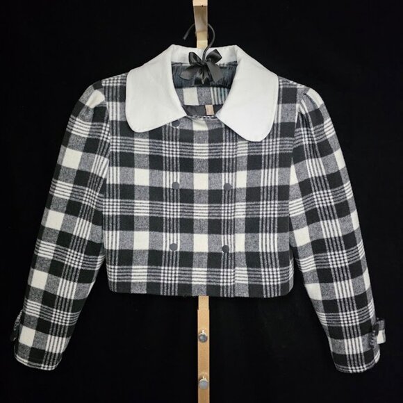 Marie Mullin Plaid Peter Pan Collar Cropped Jacket S - Picture 1 of 12